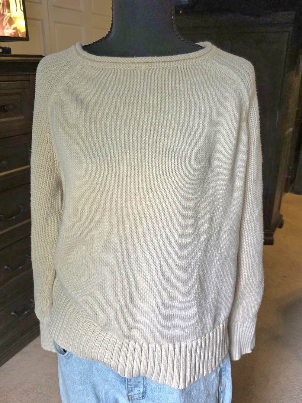 aerie Cream Crewneck Knit Sweater